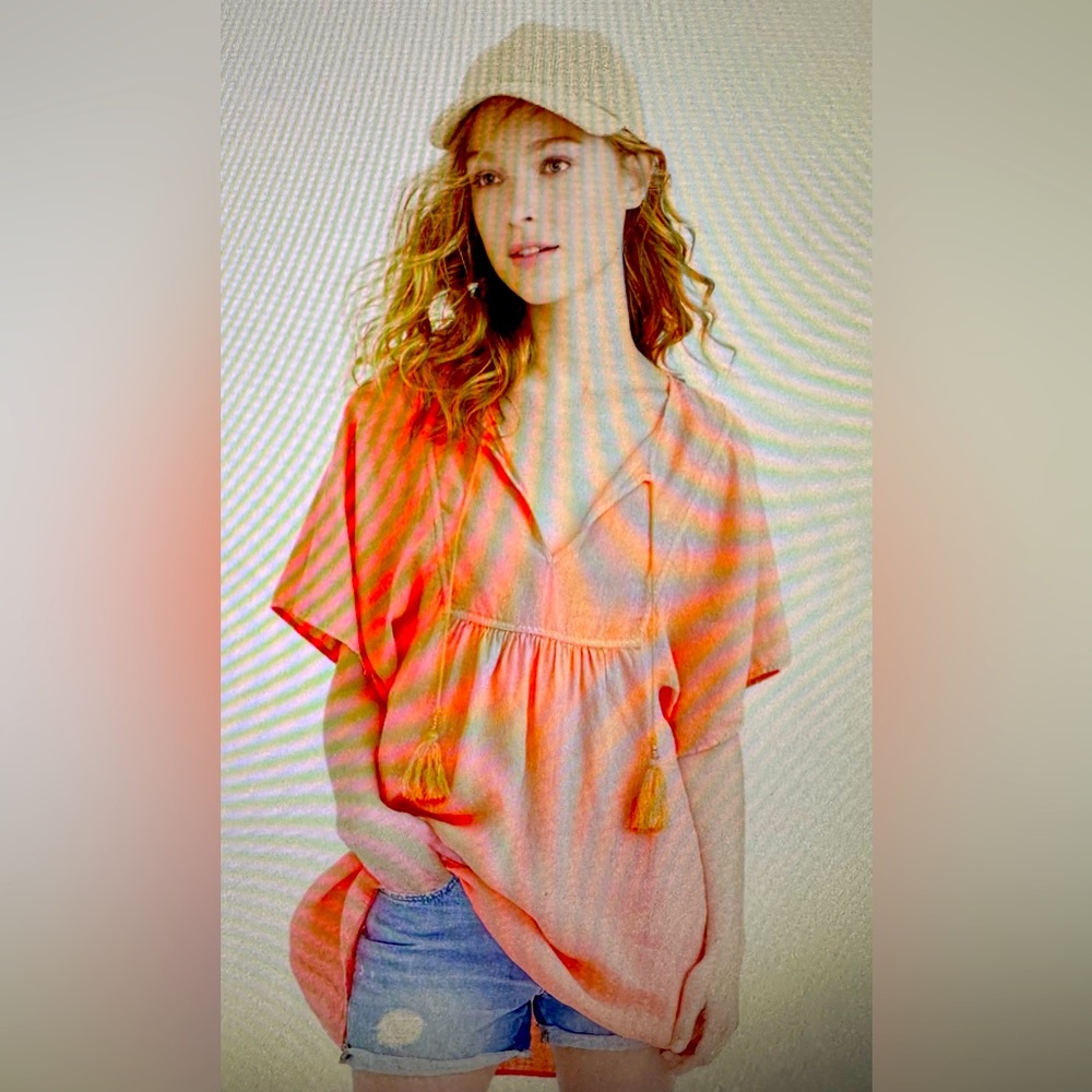 J.Crew, neon linen tassel beach tunic, size large, NWT